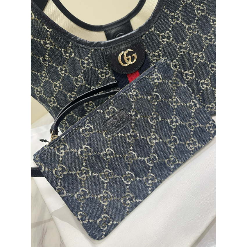 Gvc*1 Giglio small tote bag-Blue and white GG denim