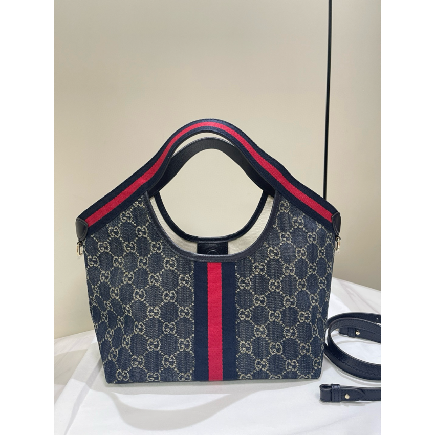 Gvc*1 Giglio small tote bag-Blue and white GG denim