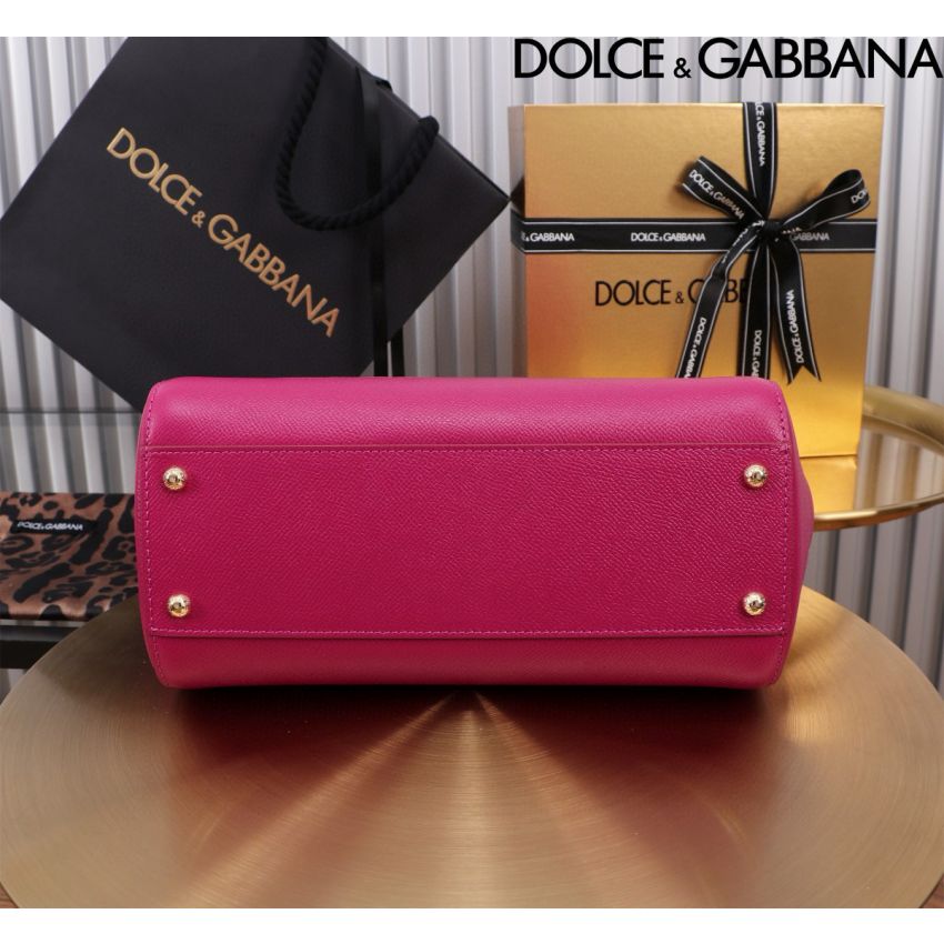 Dolce Gabbana Large Sicily Handbag in Dauphine leather-Fuchsia