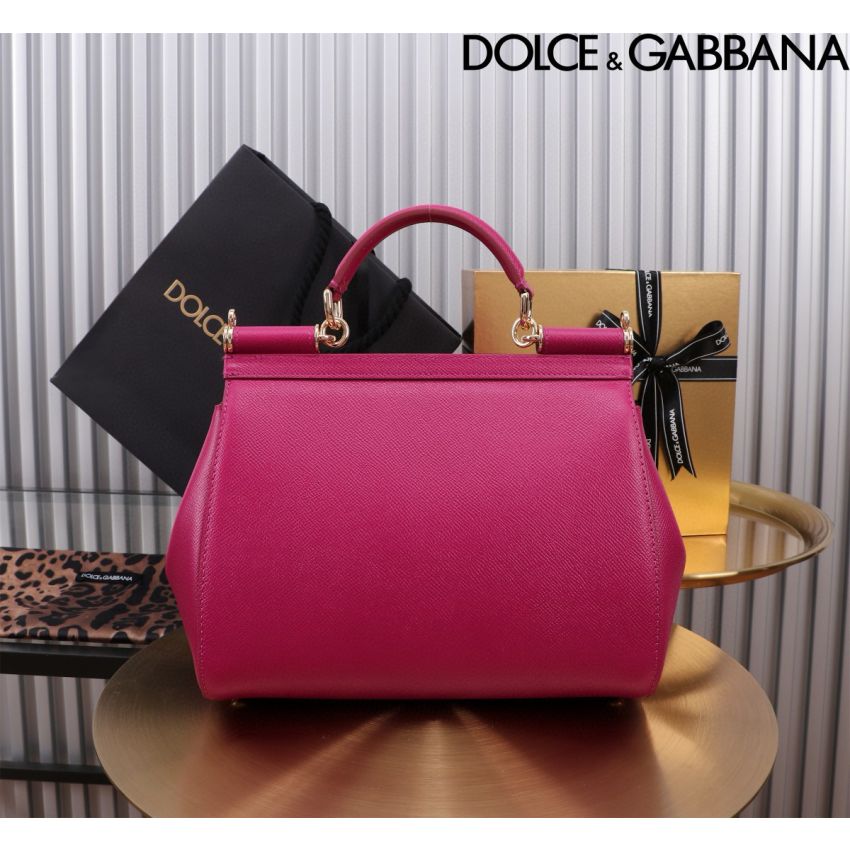 Dolce Gabbana Large Sicily Handbag in Dauphine leather-Fuchsia