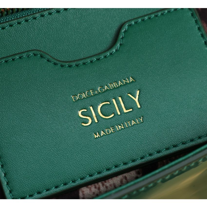 Dolce Gabbana Large Sicily Handbag in Polished Calfskin-Green