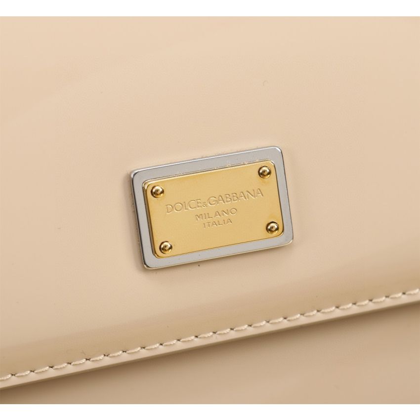 Dolce Gabbana Large Sicily Handbag in Polished Calfskin-Beige