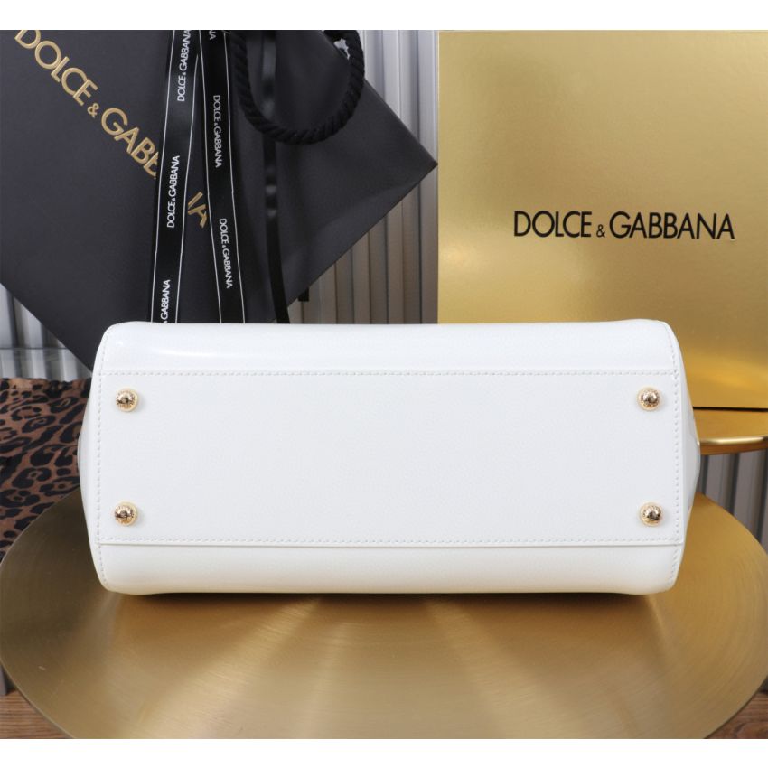Dolce Gabbana Large Sicily Handbag in Polished Calfskin-White