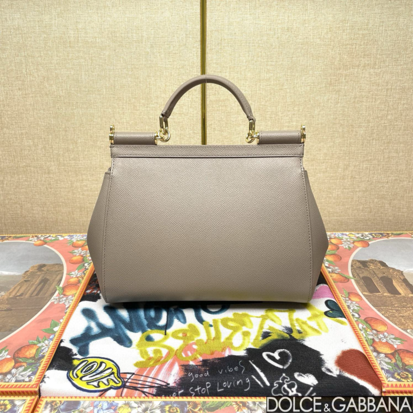 Dolce Gabbana Large Sicily Handbag in Dauphine leather-Grey